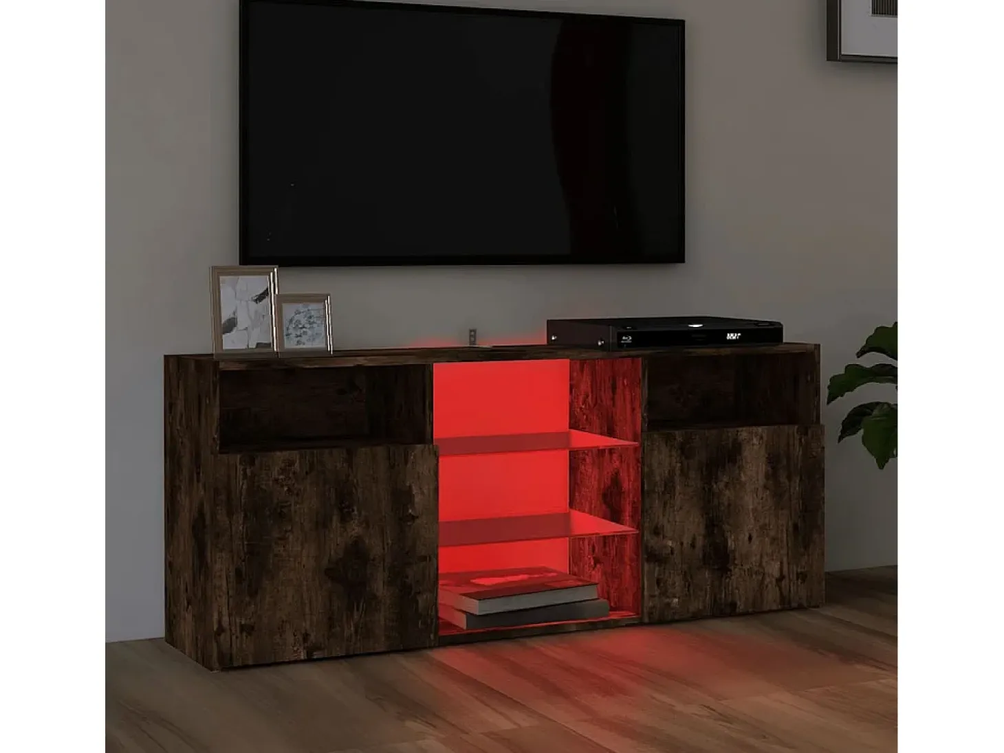 Webster City Mueble de TV con luces LED roble ahumado 120x30x50 cm