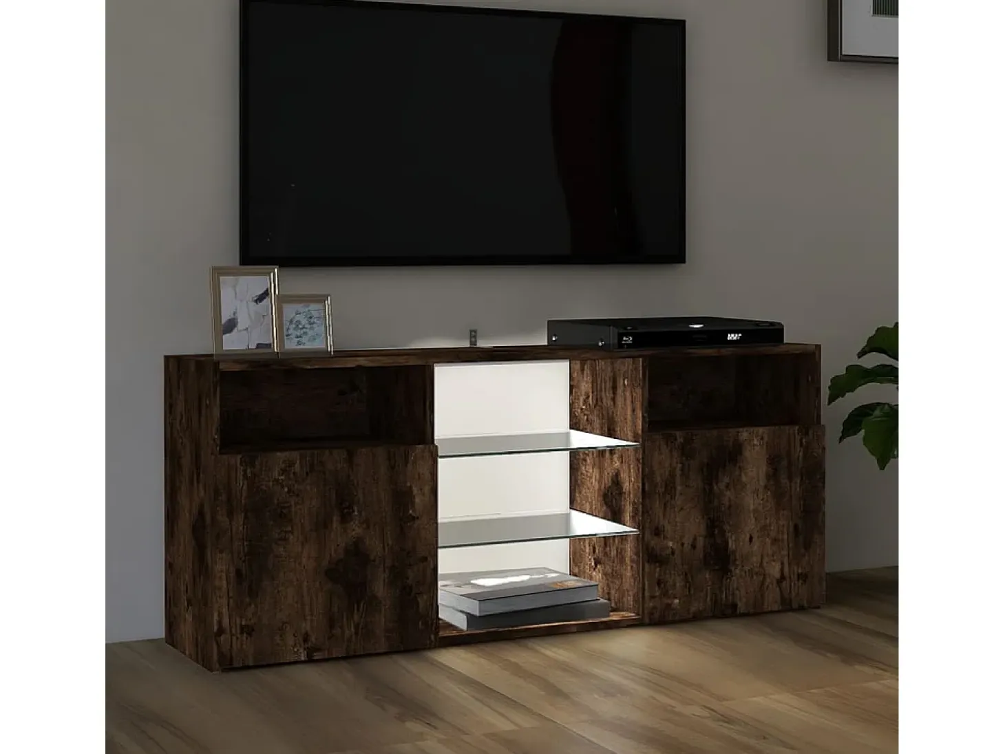 Webster City Mueble de TV con luces LED roble ahumado 120x30x50 cm