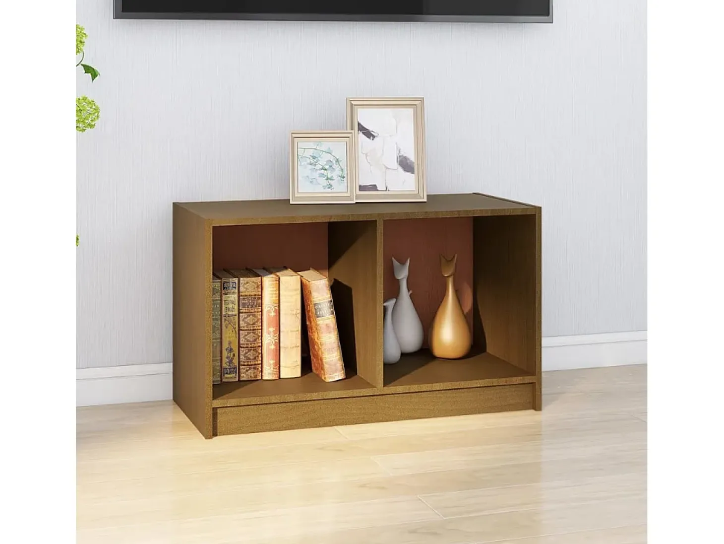 White Hall Mueble de TV de madera maciza de pino marrón miel 70x33x42 cm