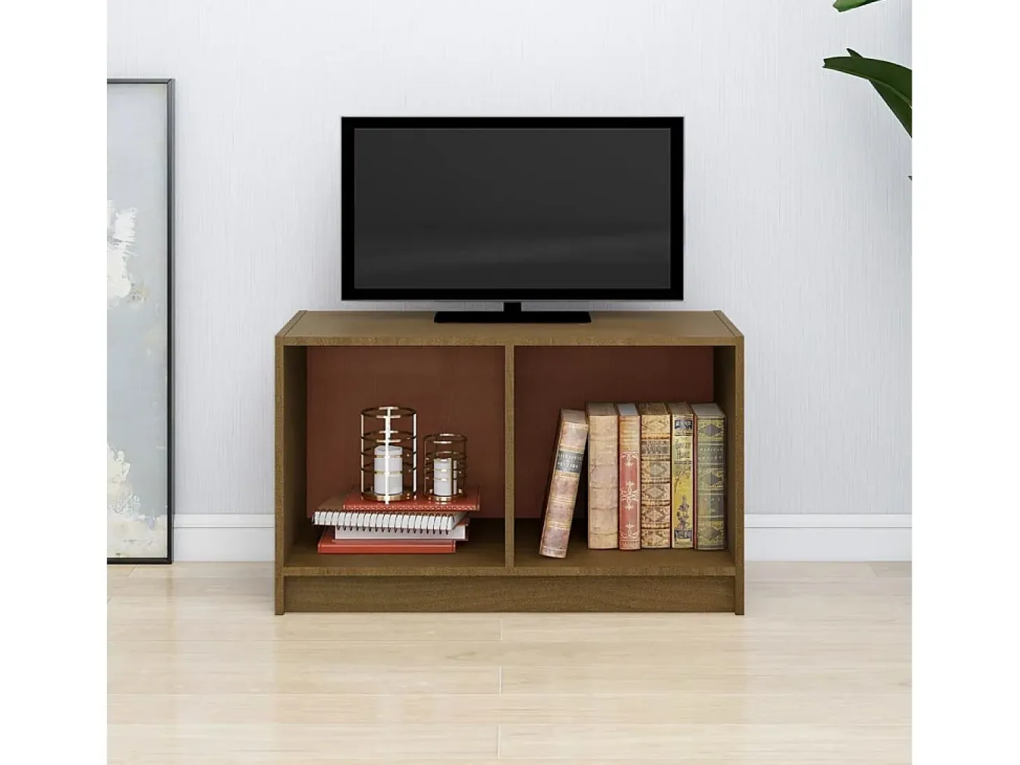 White Hall Mueble de TV de madera maciza de pino marrón miel 70x33x42 cm
