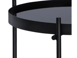 WOMO-DESIGN Mesa auxiliar lateral Houston Ø43x45cm mesita de centro redonda de cristal y metal color negro para salón sofá, estilo ligero y aireado
