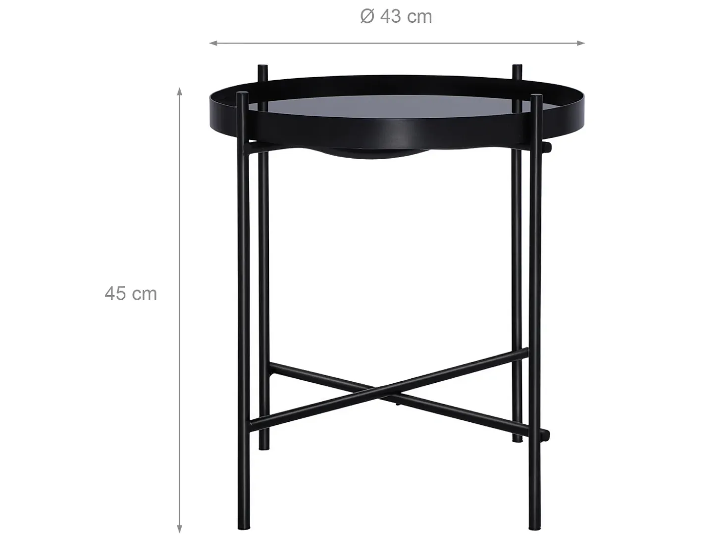 WOMO-DESIGN Mesa auxiliar lateral Houston Ø43x45cm mesita de centro redonda de cristal y metal color negro para salón sofá, estilo ligero y aireado