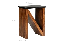 WOMO-DESIGN Mesa auxiliar lateral 45x30x60cm mesita cuadrada de madera de acacia y patas de metal en N para salón rústico industrial, hecha a mano
