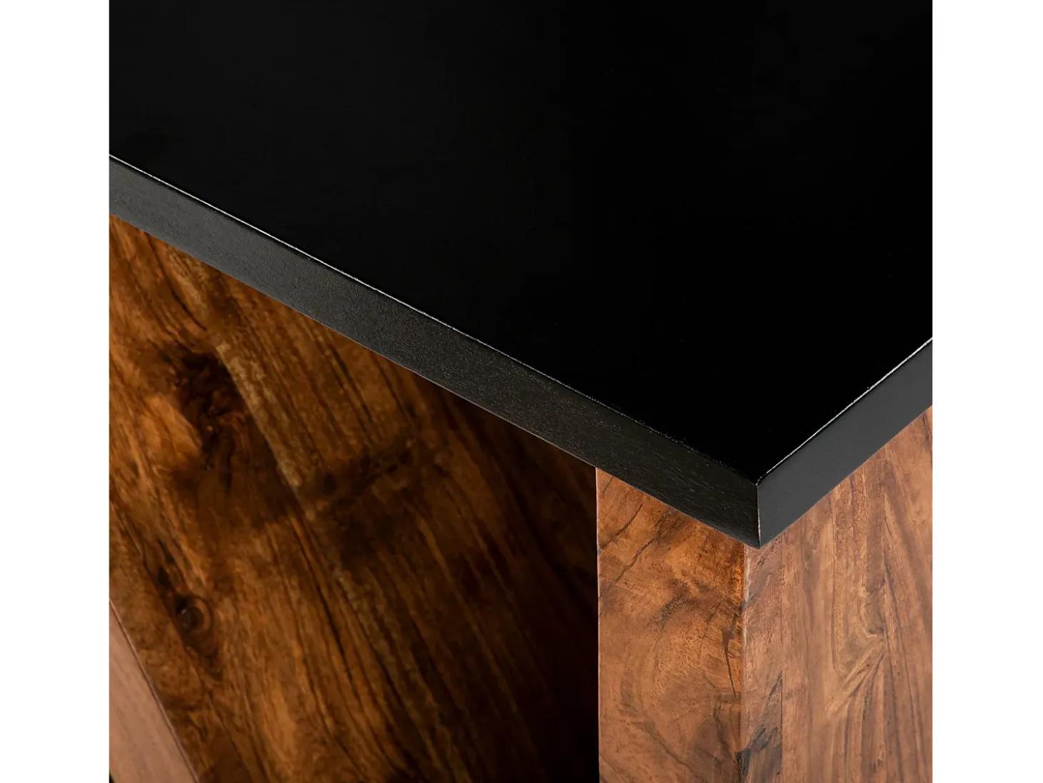 WOMO-DESIGN Mesa auxiliar lateral 45x30x60cm mesita cuadrada de madera de acacia y patas de metal en N para salón rústico industrial, hecha a mano