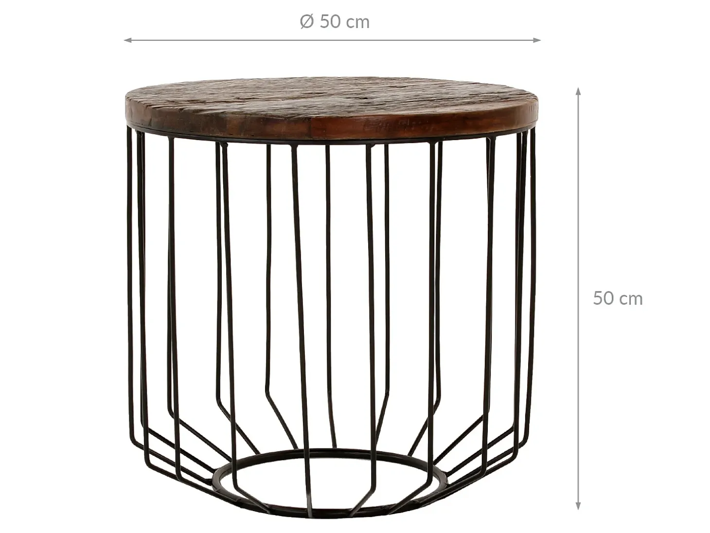 WOMO-DESIGN Mesa auxiliar de centro Ø 50x50 cm mesita lateral de café y té hecha a mano redonda de madera con marco de metal para salón estilo cesta