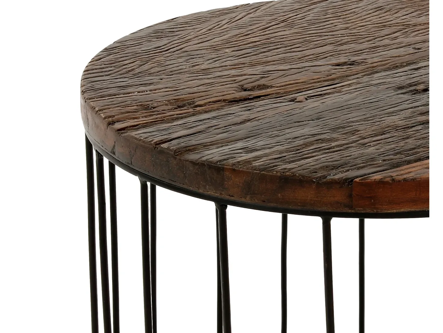 WOMO-DESIGN Mesa auxiliar de centro Ø 50x50 cm mesita lateral de café y té hecha a mano redonda de madera con marco de metal para salón estilo cesta