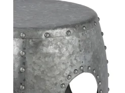 WOMO-DESIGN Mesa auxiliar lateral Ø38x43cm mesita redonda plateada de metal con remaches para salón, hecha a mano, estilo moderno único industrial