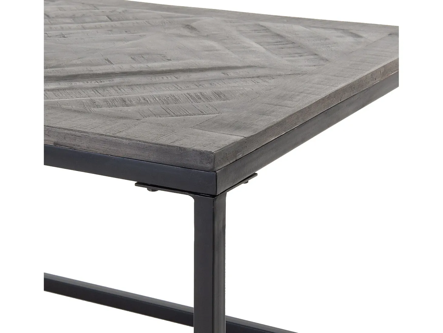 WOMO-DESIGN Mesa auxiliar de centro 60x60cm mesita de café cuadrada madera de mango con marco de metal patrón de espiga hecha a mano para salón
