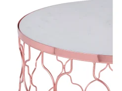 WOMO-DESIGN Set Phoenix 2x Mesa auxiliar lateral Ø40/45 cm mesita de centro redonda de mármol blanco y metal cobre para salón, estilo ligero y aireado