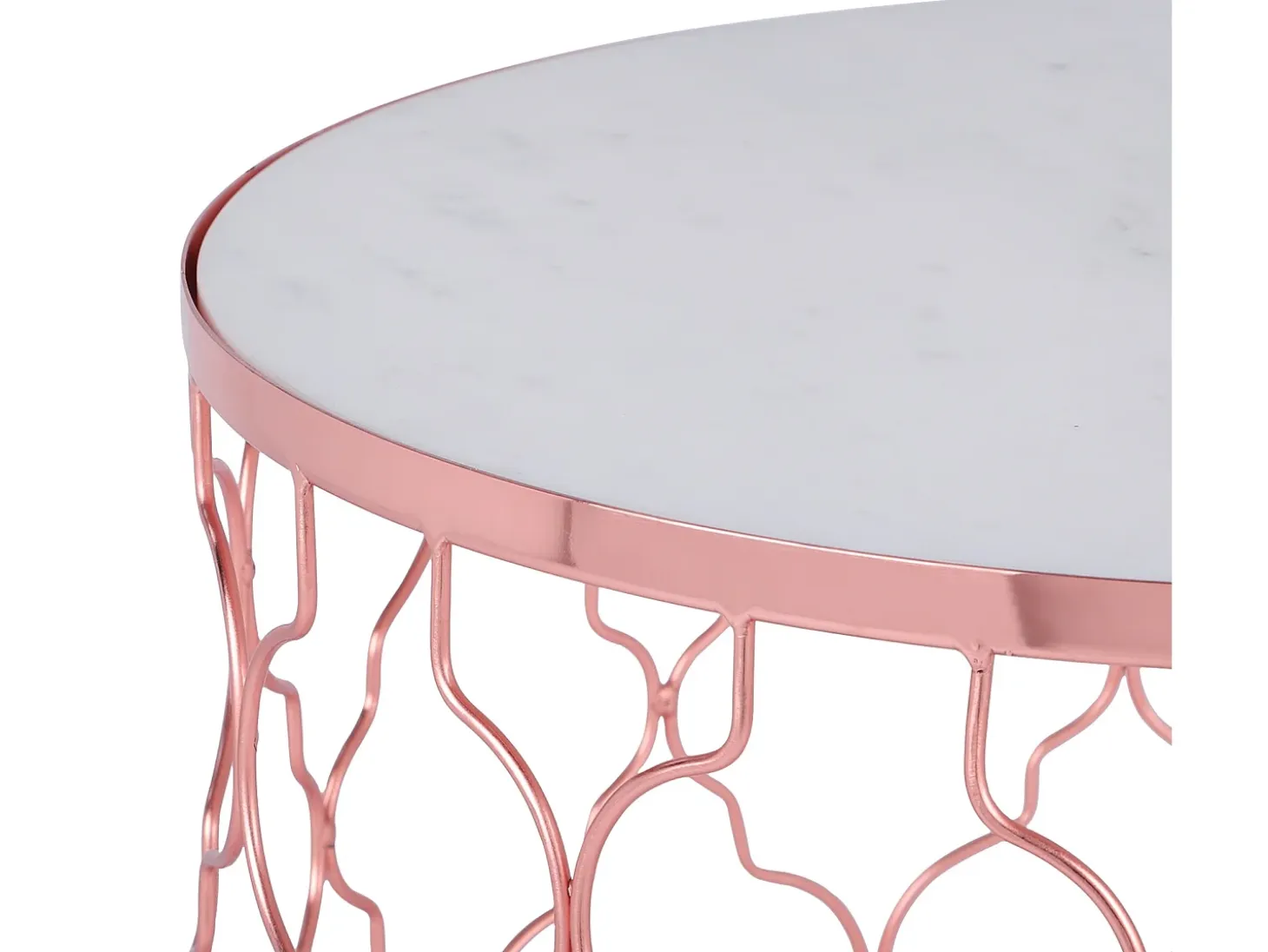 WOMO-DESIGN Set Phoenix 2x Mesa auxiliar lateral Ø40/45 cm mesita de centro redonda de mármol blanco y metal cobre para salón, estilo ligero y aireado