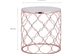WOMO-DESIGN Set Phoenix 2x Mesa auxiliar lateral Ø40/45 cm mesita de centro redonda de mármol blanco y metal cobre para salón, estilo ligero y aireado