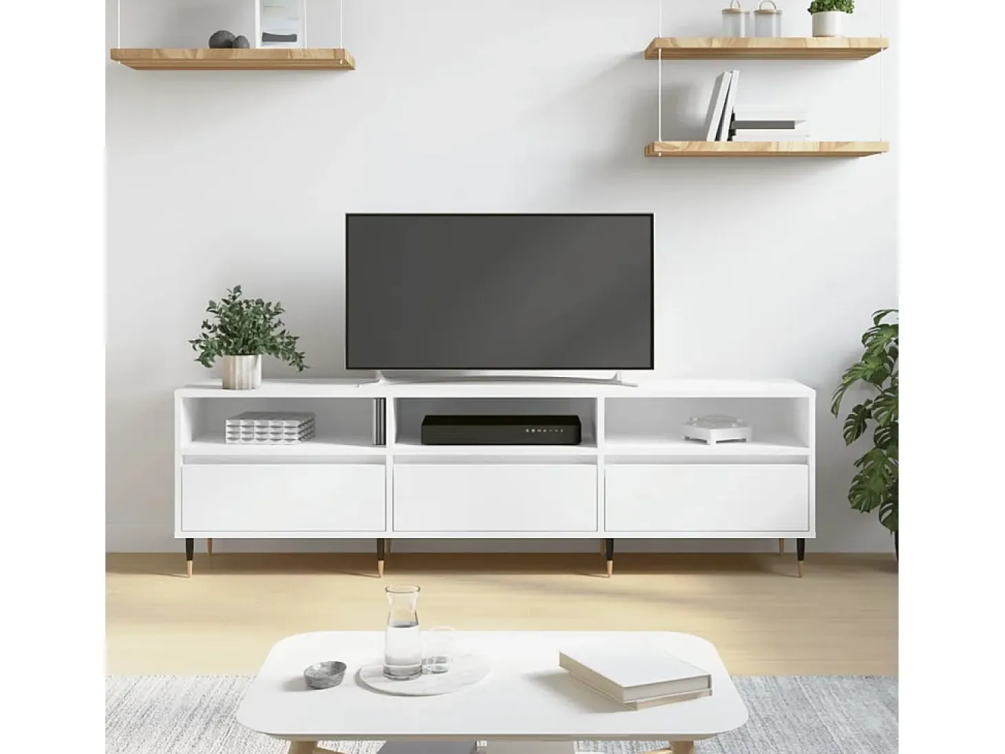 Wyren Mueble de TV madera contrachapada blanco 150x30x44,5 cm
