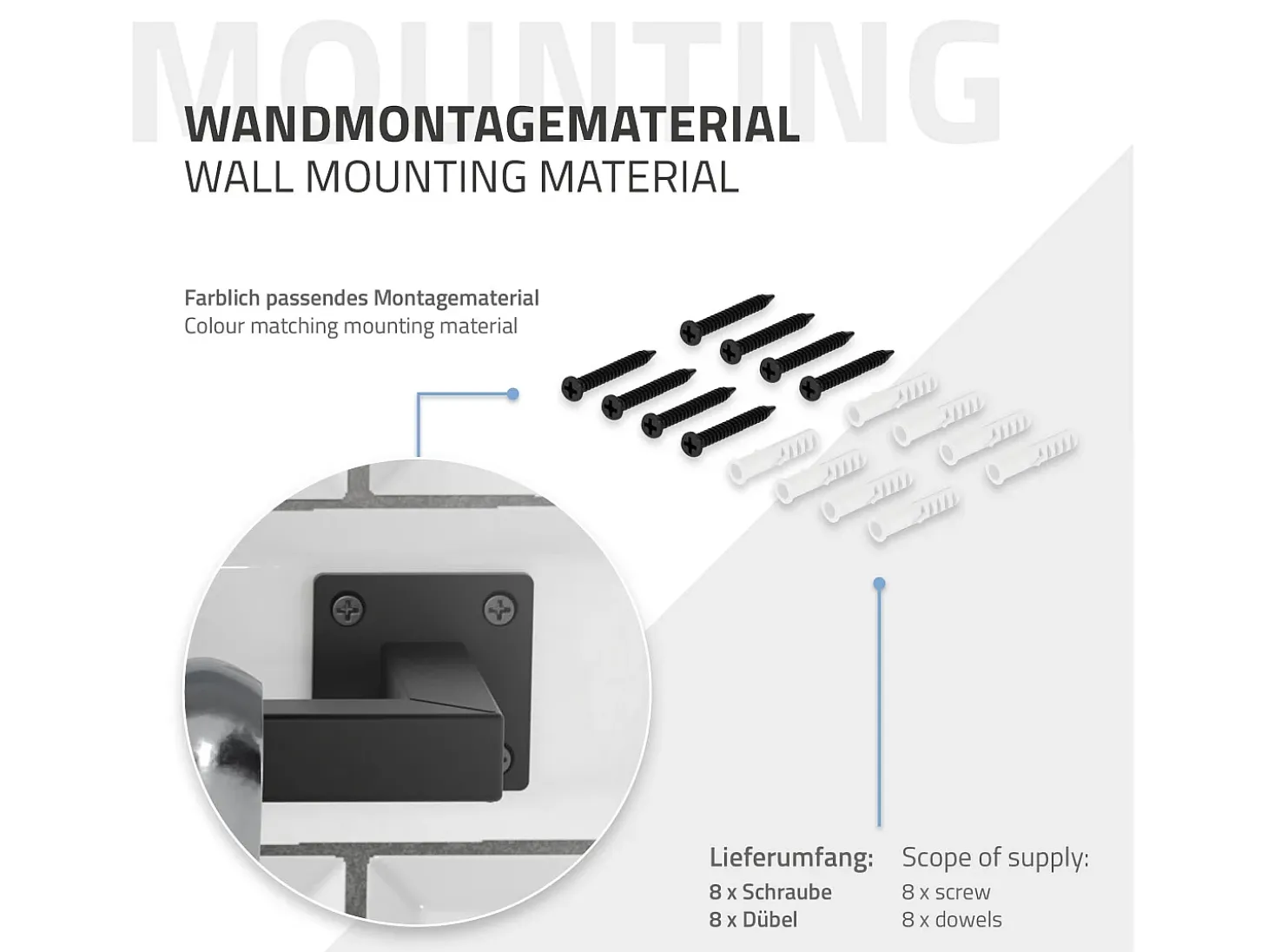 3x Perchero de pared negro para vestidor/armario barra para ropa/toallas 60x30cm