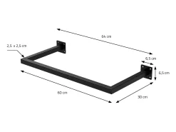 3x Perchero de pared negro para vestidor/armario barra para ropa/toallas 60x30cm