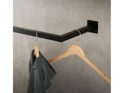 3x Perchero de pared negro para vestidor/armario barra para ropa/toallas 60x30cm