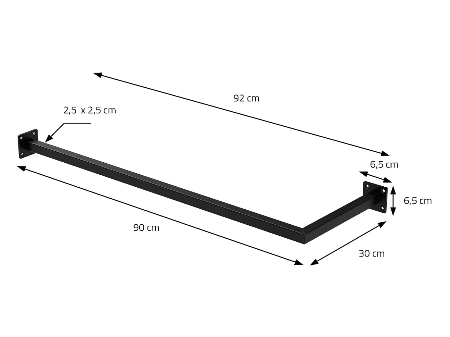 2x Percheros de pared para esquina 90 x 30 cm negro en forma de L para vestidor