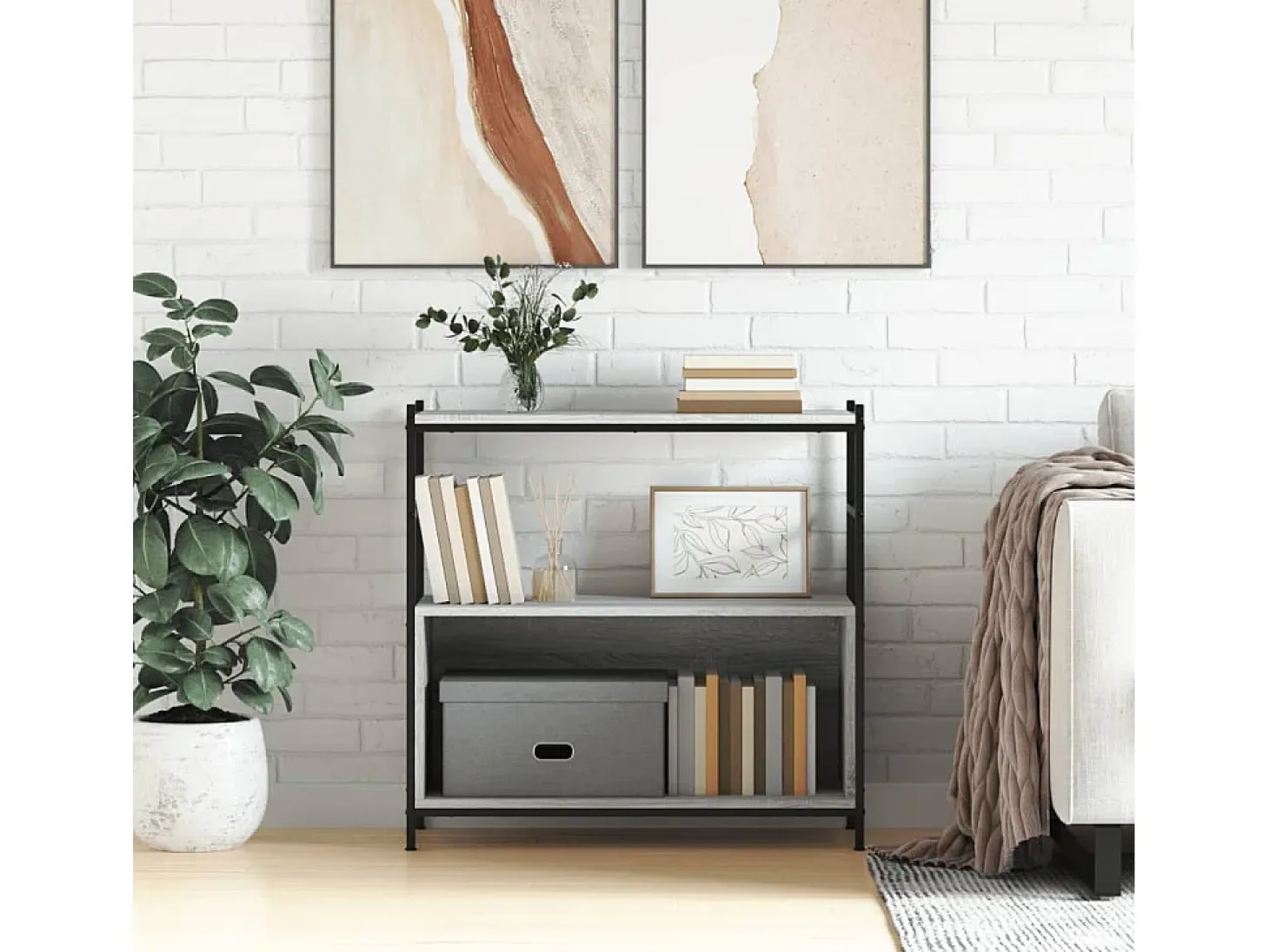 Yasmin Estantería erro y madera ingeniería gris Sonoma 80x30x78,5 cm