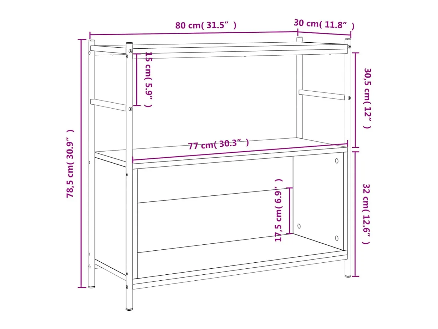 Yasmin Estantería erro y madera ingeniería gris Sonoma 80x30x78,5 cm