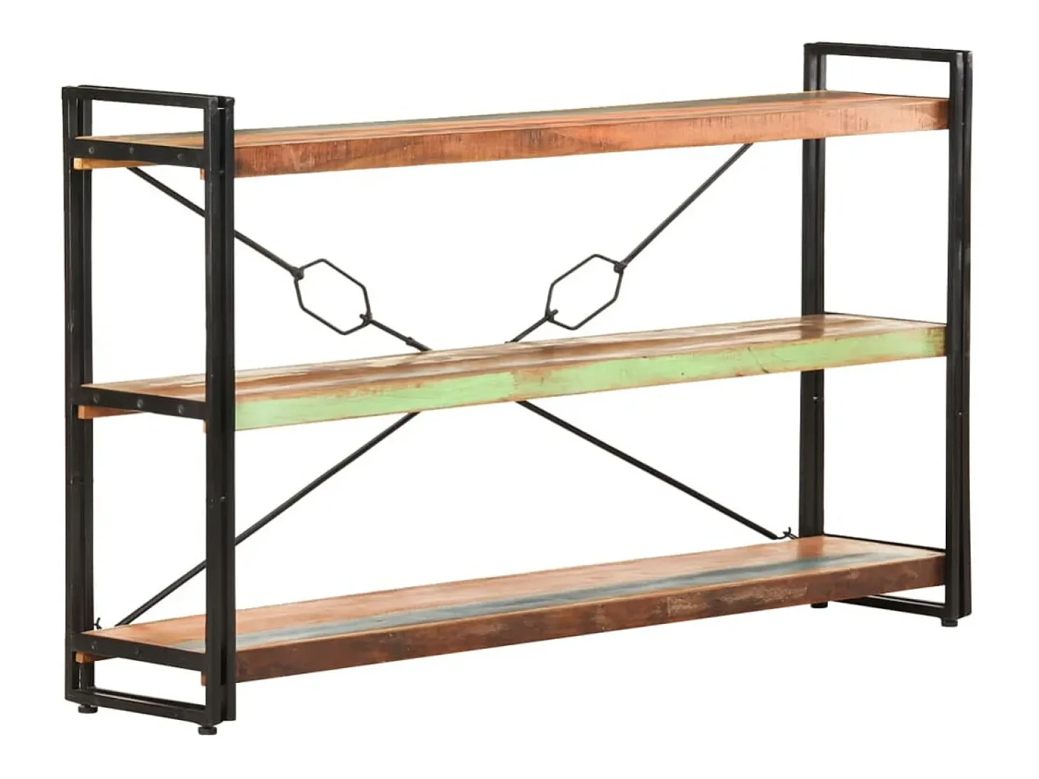 Yoan Estantería de 3 niveles de madera maciza reciclada 140x30x80 cm