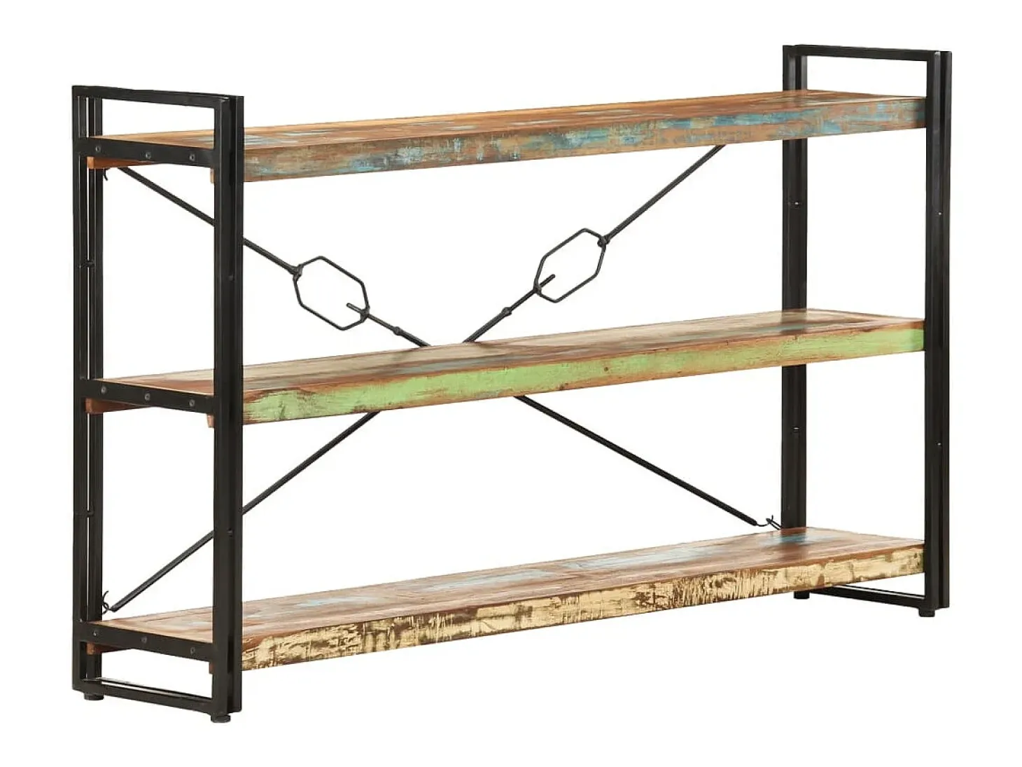 Yoan Estantería de 3 niveles de madera maciza reciclada 140x30x80 cm