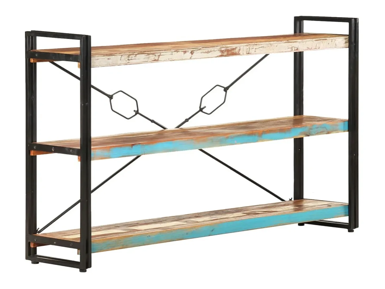 Yoan Estantería de 3 niveles de madera maciza reciclada 140x30x80 cm