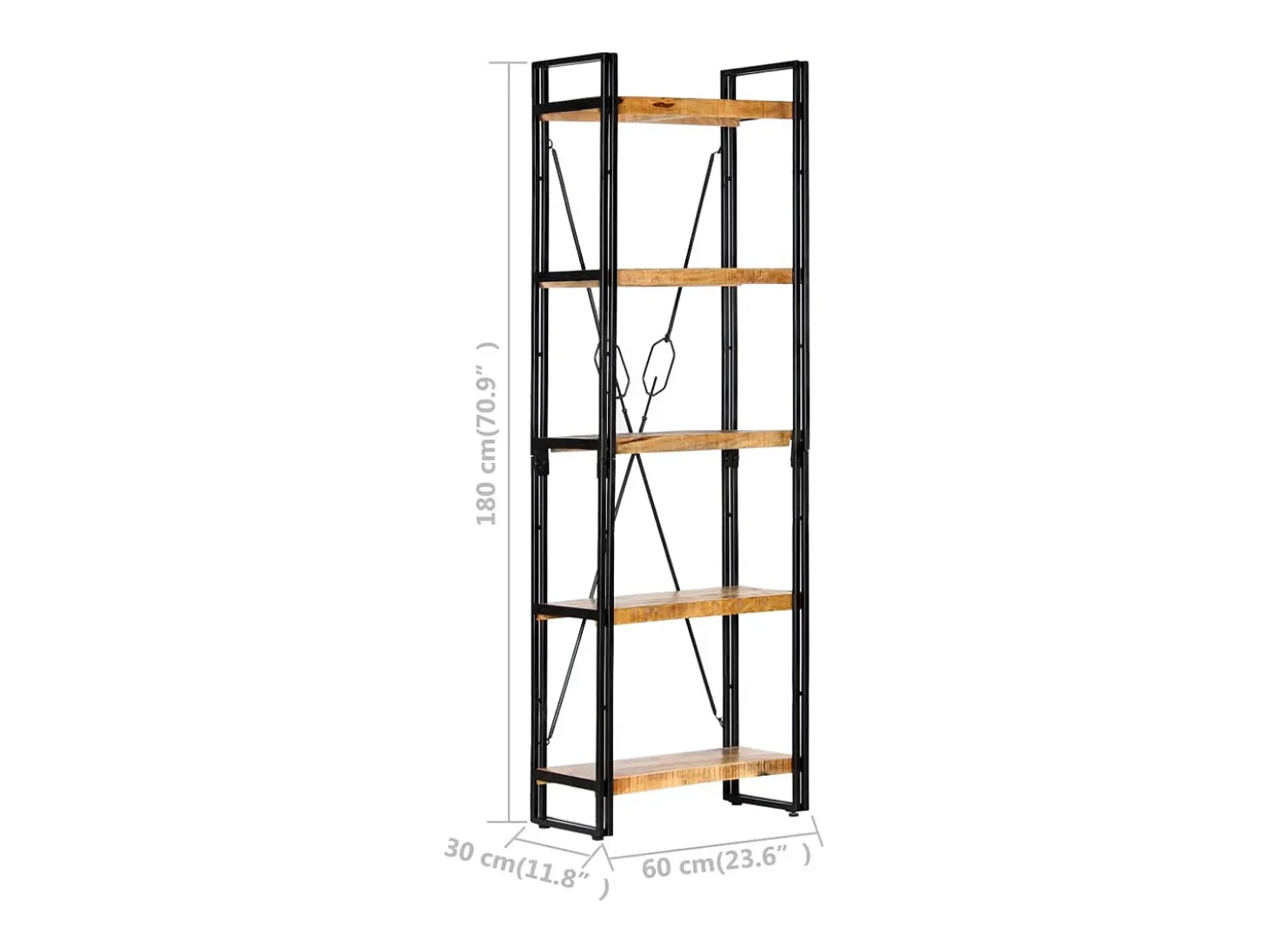 Yoan Estantería de 5 niveles madera maciza de mango 60x30x180 cm