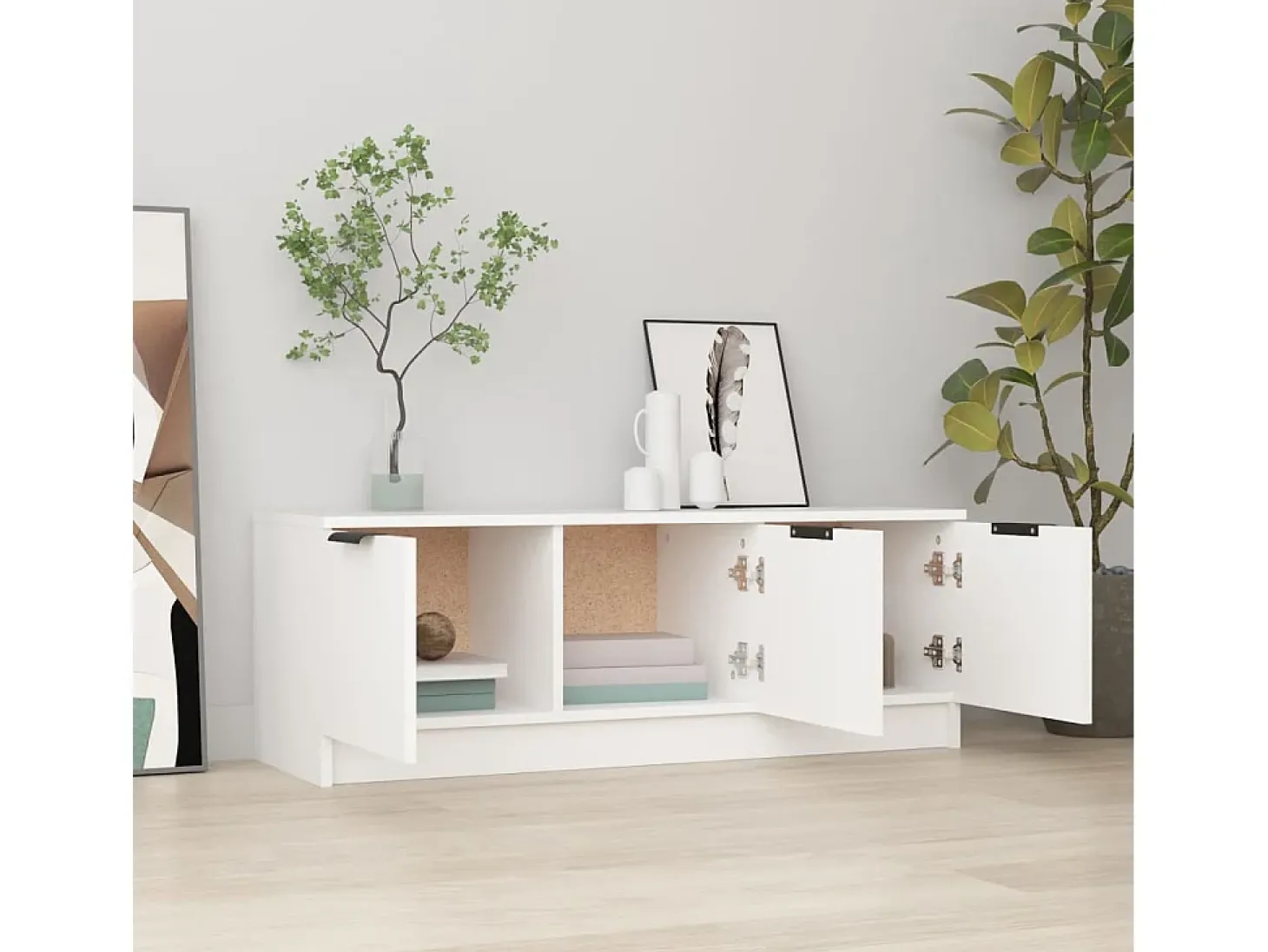 Yrnir Mueble de TV madera contrachapada blanco 102x35x36,5 cm