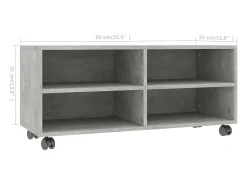 Yron Mueble de TV con ruedas contrachapada gris hormigón 90x35x35 cm