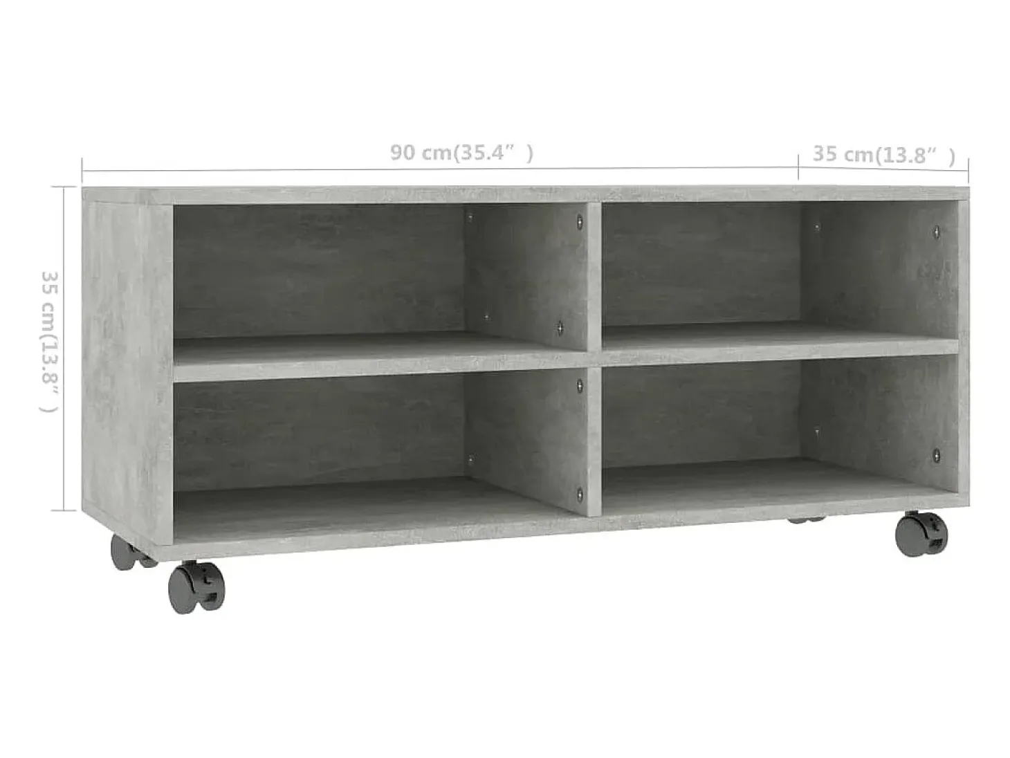 Yron Mueble de TV con ruedas contrachapada gris hormigón 90x35x35 cm