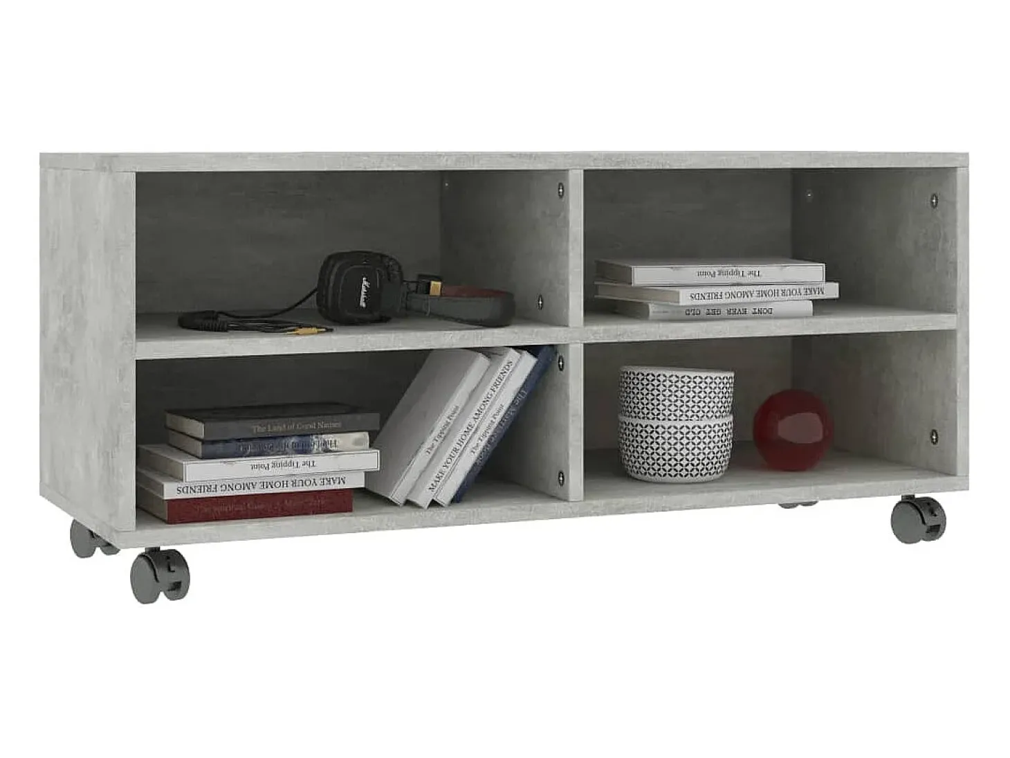 Yron Mueble de TV con ruedas contrachapada gris hormigón 90x35x35 cm