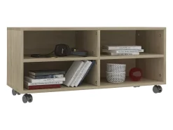 Yron Mueble de TV ruedas madera contrachapada color roble 90x35x35cm