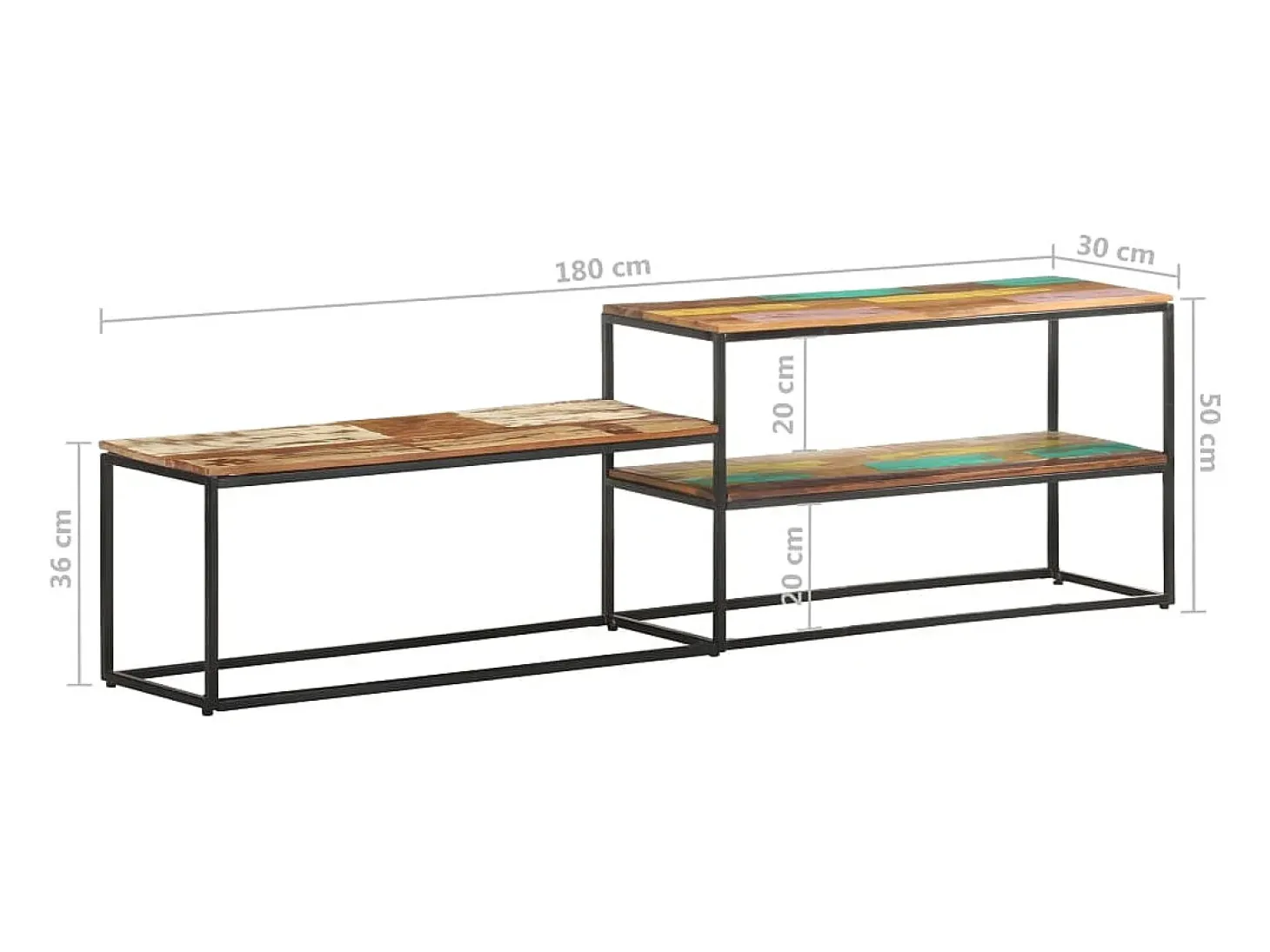 Øyunn Mueble de TV de madera maciza reciclada 180x30x50 cm