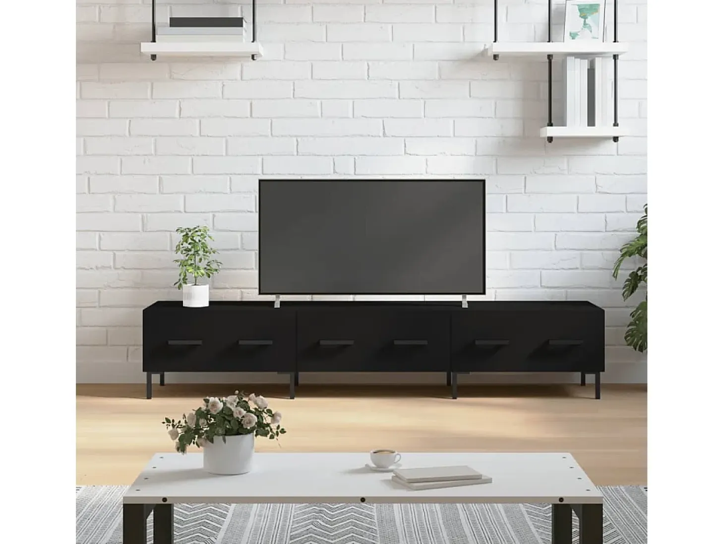 Yusufcan Mueble de TV madera de ingeniería negro 150x36x30 cm