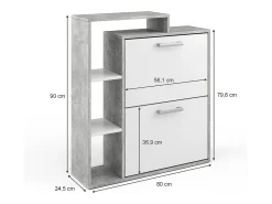 Zapatera abatible blanco/hormigón 24.5x80x90 orlando