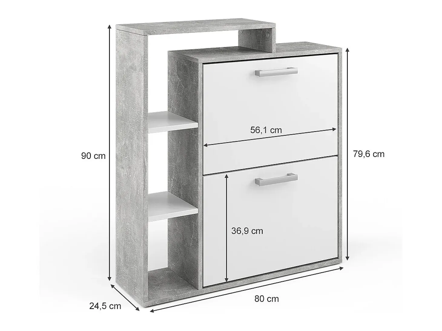 Zapatera abatible blanco/hormigón 24.5x80x90 orlando