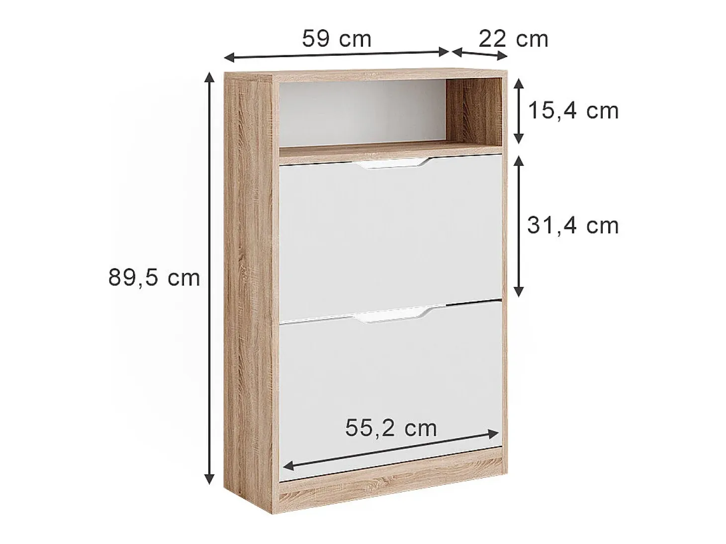 Zapatera abatible sonoma/blanco 59x22x89.5 luca