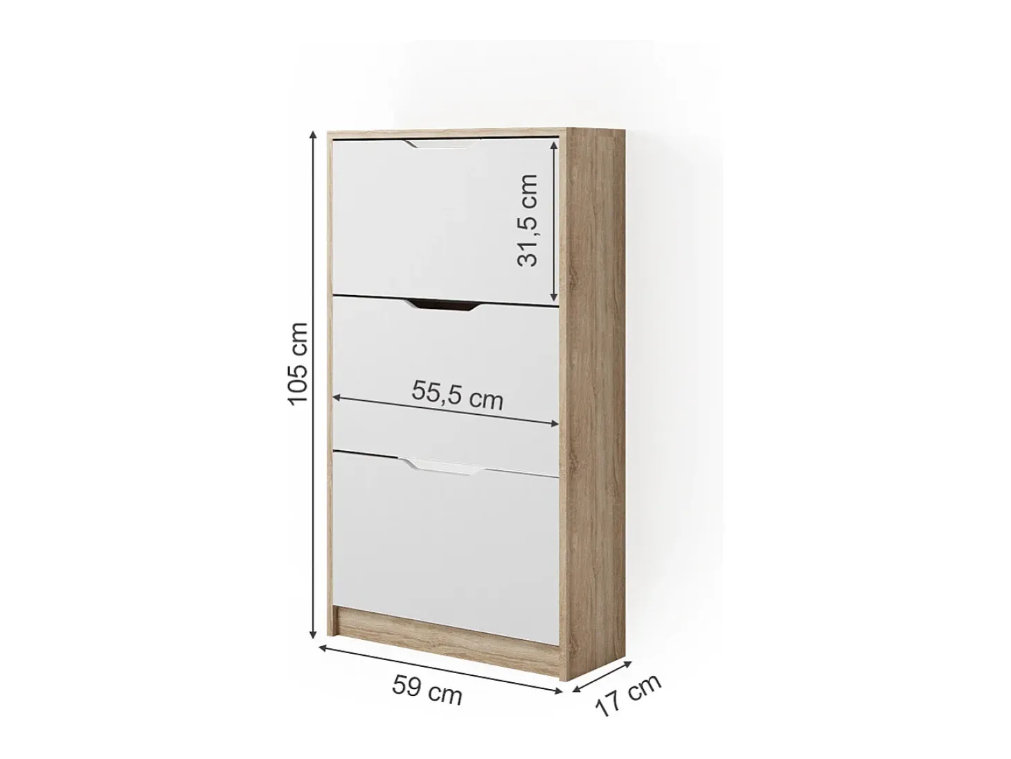 Zapatera abatible sonoma/blanco 59x22x105 luca