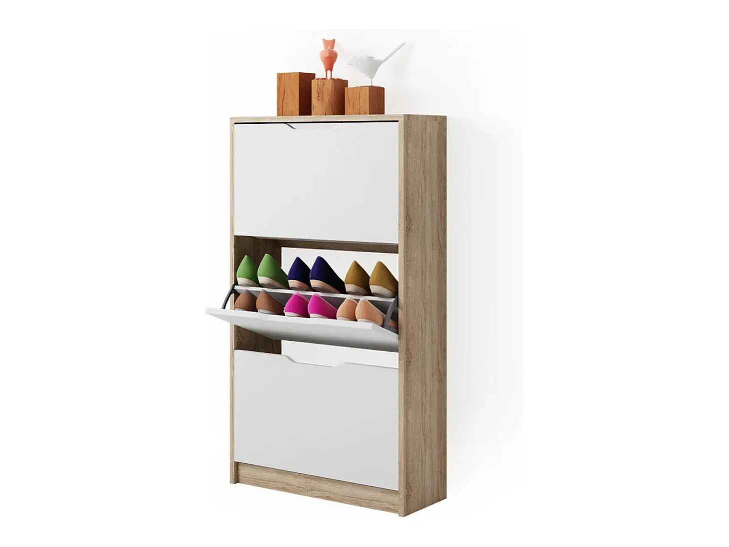Zapatera abatible sonoma/blanco 59x22x105 luca