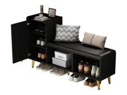 Zapatero - 120 x 35 x 71,5 cm - con asiento tapizado + espacio de almacenaje - aglomerado - negro
