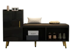 Zapatero - 120 x 35 x 71,5 cm - con asiento tapizado + espacio de almacenaje - aglomerado - negro