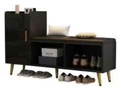 Zapatero - 120 x 35 x 71,5 cm - con asiento tapizado + espacio de almacenaje - aglomerado - negro