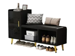 Zapatero - 120 x 35 x 71,5 cm - con asiento tapizado + espacio de almacenaje - aglomerado - negro