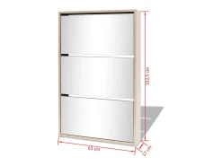 Zapatero 3 estantes Espejo 63x17x102,5 cm Roble
