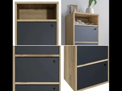 Zapatero 4 Puertas 5 Estantes Madera Melamina Armario Entrada Delgado cm 42x33x118, Roble y Negro - ZIK