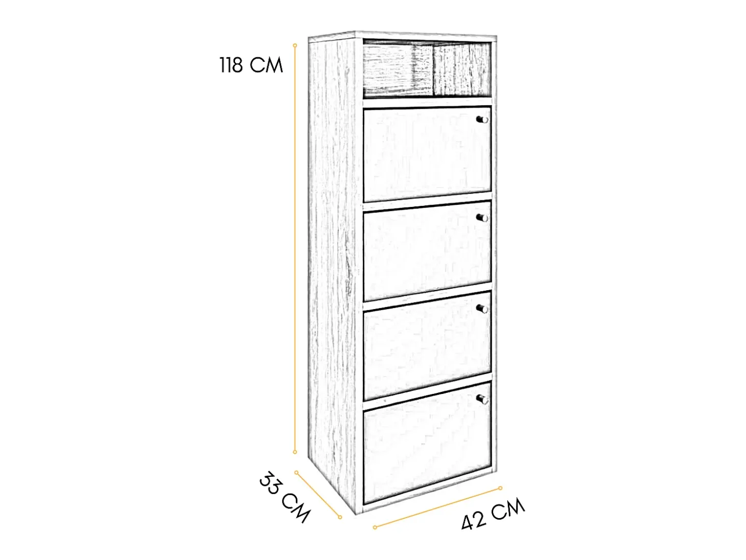 Zapatero 4 Puertas 5 Estantes Madera Melamina Armario Entrada Delgado cm 42x33x118, Roble y Negro - ZIK