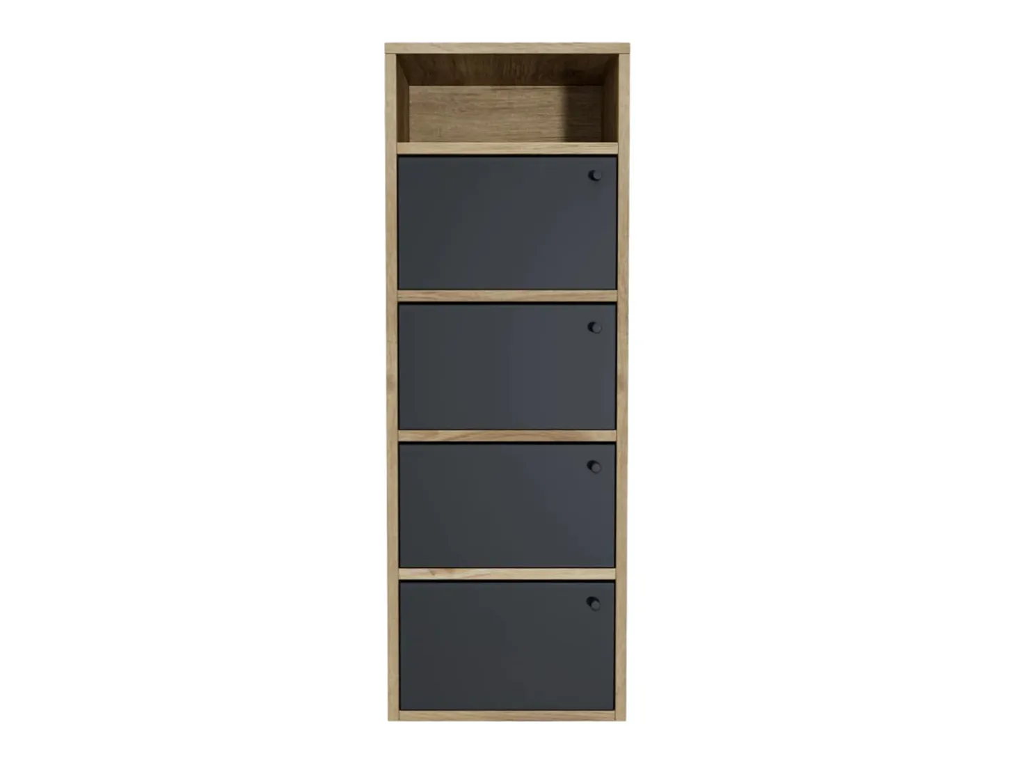 Zapatero 4 Puertas 5 Estantes Madera Melamina Armario Entrada Delgado cm 42x33x118, Roble y Negro - ZIK