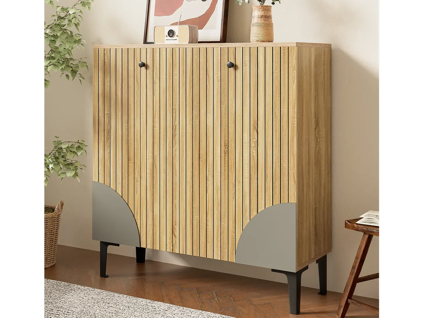 Zapatero 3 puertas - Textura vertical - Color madera