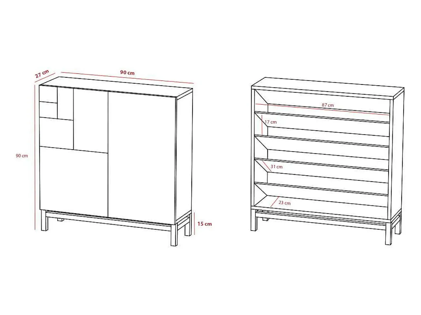 Zapatero 2 puertas modelo 513 acabado blanco, 90x90x27 (alto x ancho x fondo)