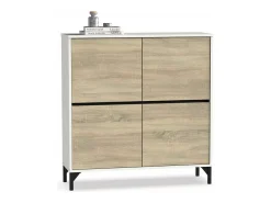 Zapatero 4 puertas Tokio en roble cambrian/blanco. 101cm(ancho) 96.5cm(altura) 33cm(fondo)