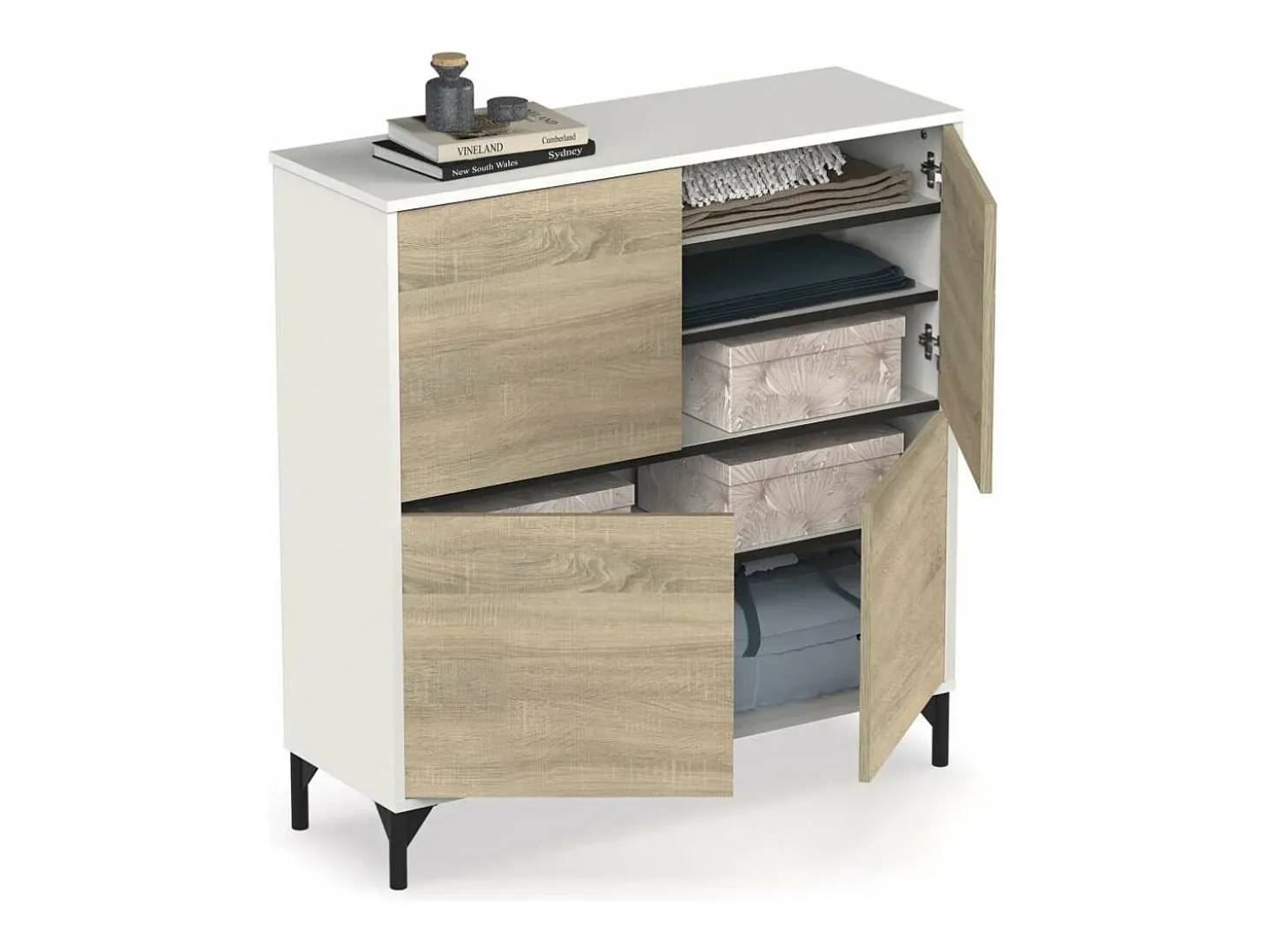 Zapatero 4 puertas Tokio en roble cambrian/blanco. 101cm(ancho) 96.5cm(altura) 33cm(fondo)